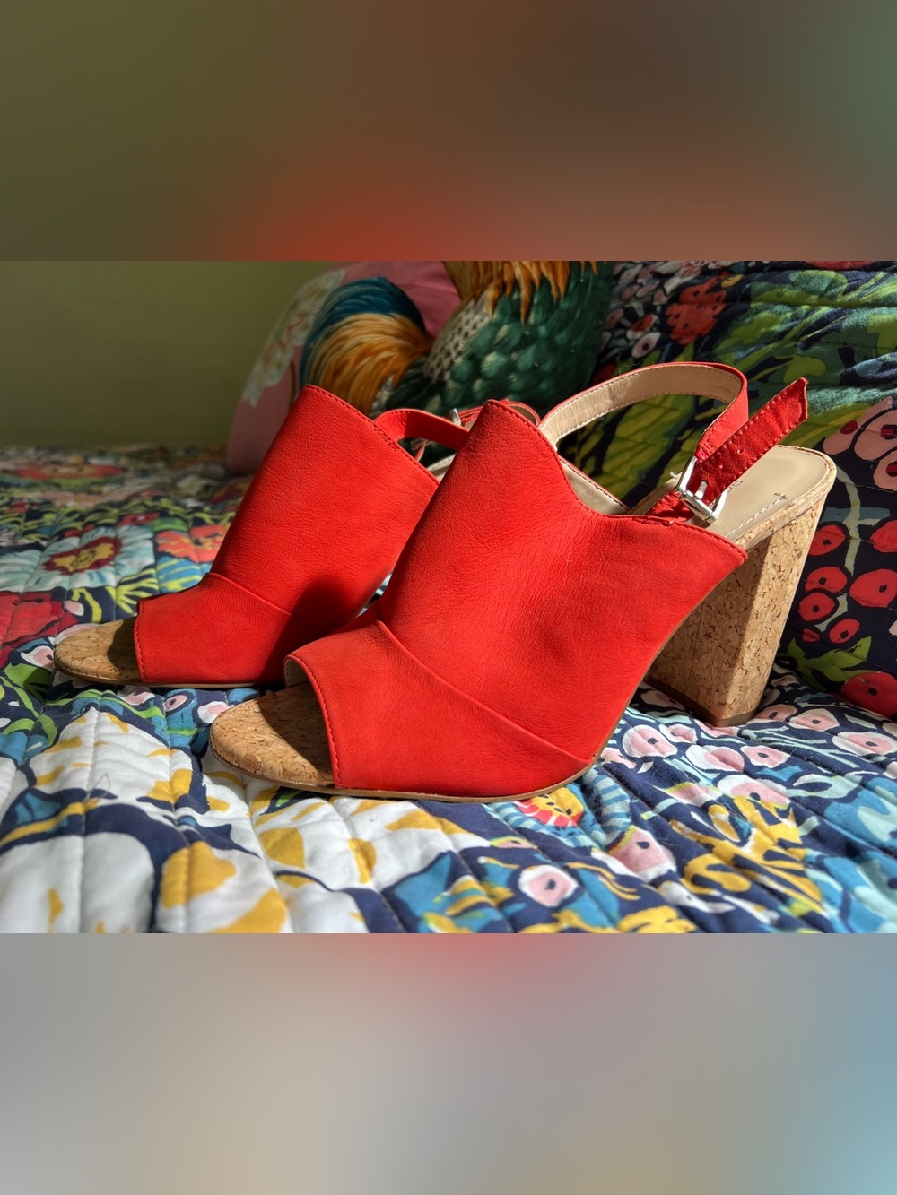 BCBG Women’s Red Suede Cork Block Heel Slingback Sandals